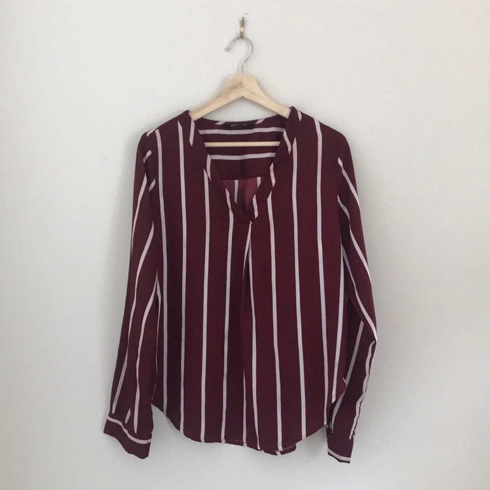 Harpa wine coloured blouse with white pinstripes